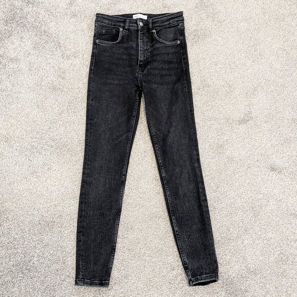 ZARA Black Denim Mid-Rise Stretch Skinny Jeans; Size 4 - Picture 1 of 3